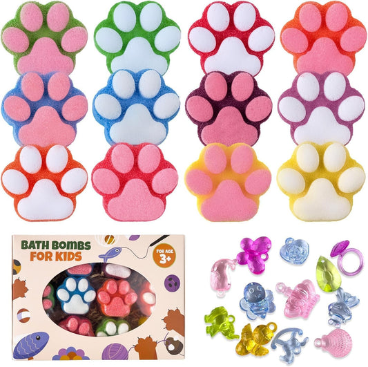 12 Pcs Paw Bath Bomb for Kids with Surprise Toys Inside