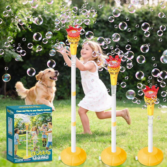 Automatic Flower Bubble Machine for Kid, Handheld&Standing 2 in1 Rechargeable Bubble Maker with Lights