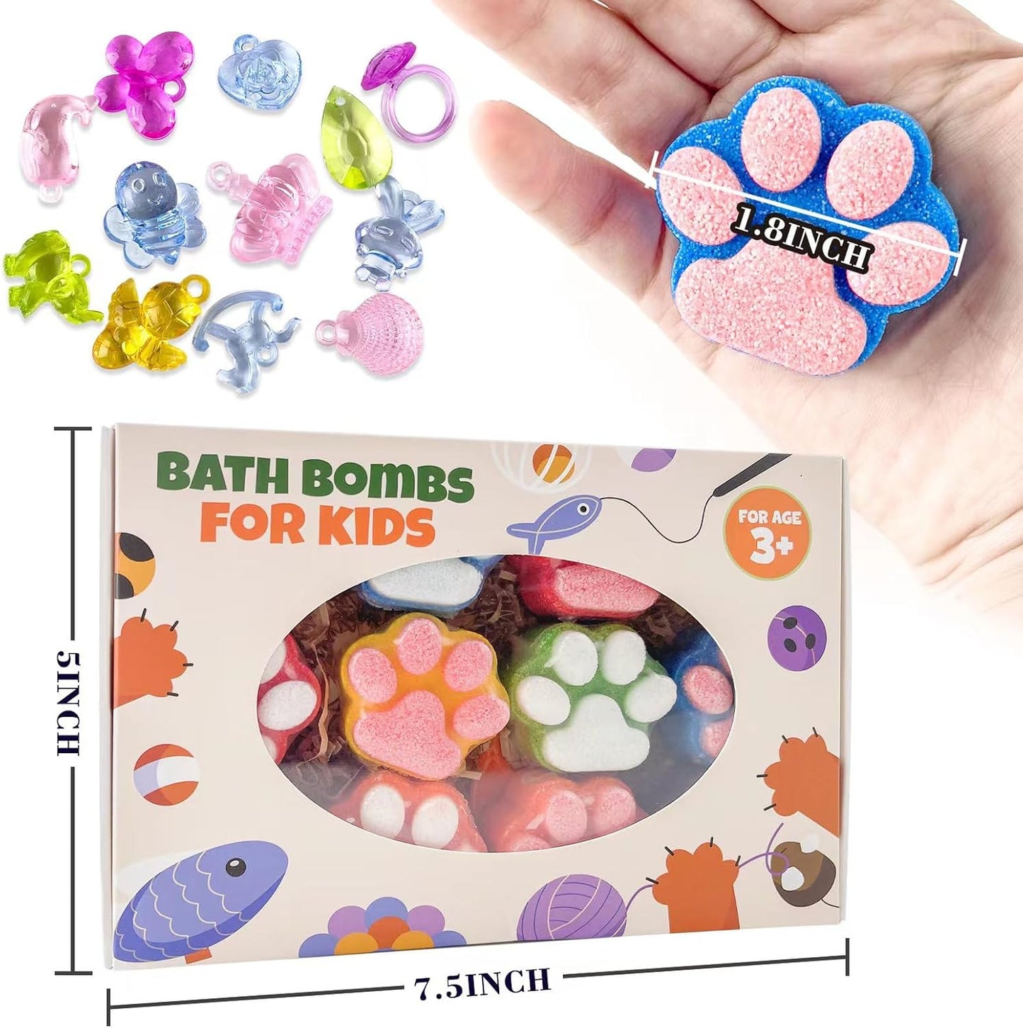 12 Pcs Paw Bath Bomb for Kids with Surprise Toys Inside