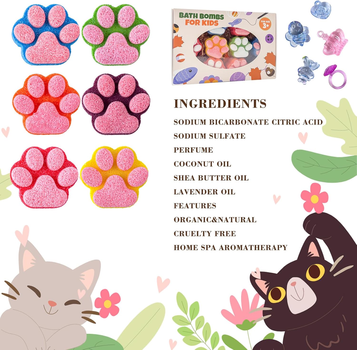 12 Pcs Paw Bath Bomb for Kids with Surprise Toys Inside