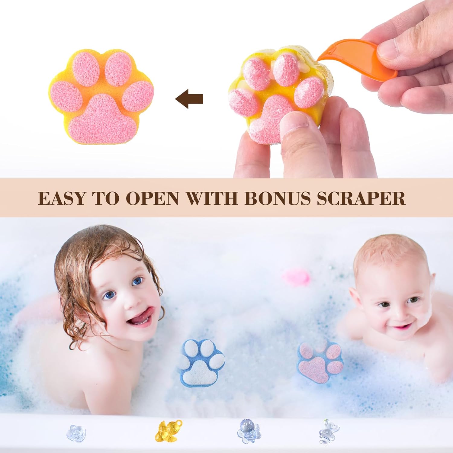 12 Pcs Paw Bath Bomb for Kids with Surprise Toys Inside