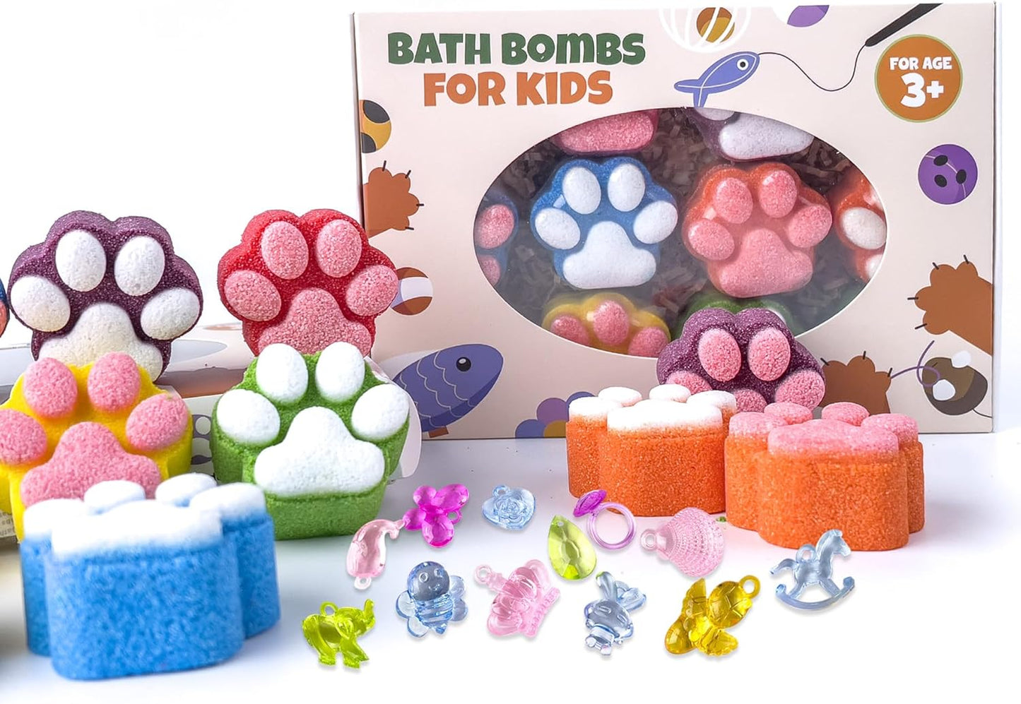 12 Pcs Paw Bath Bomb for Kids with Surprise Toys Inside